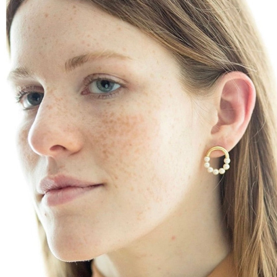 プチパール&ゴールド楕円 ピアス